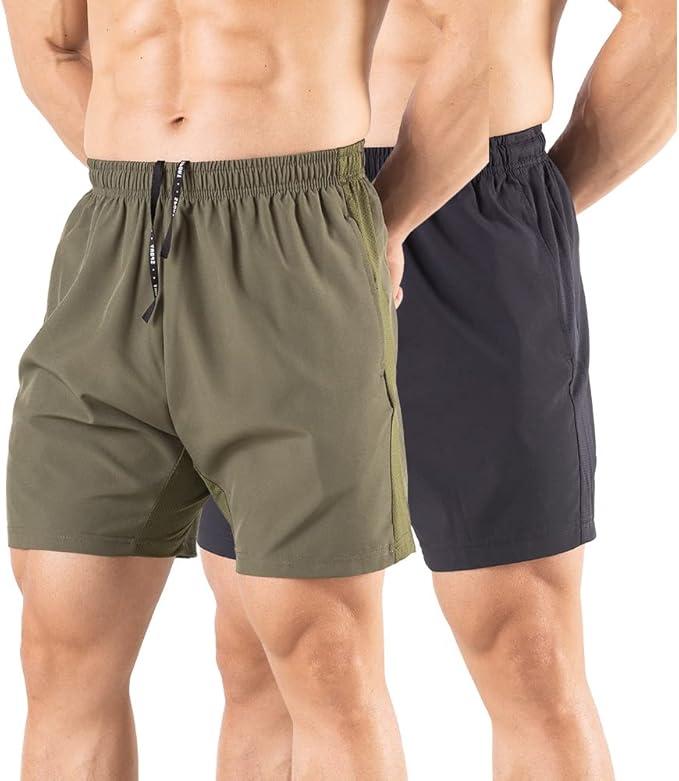 Men's 5" Running Shorts 2 Pack Quick Dry Athletic Workout Gym Shorts with Zipper Pockets, M