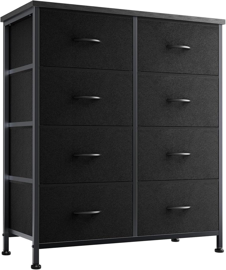 OLIXIS Dresser for Bedroom with 8 Drawers, Tall Fabric Dresser for Storage and Organization, Bedroom Dressers, Chest of Drawers for Living Room, Closet (Modern Black)