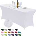 CWK 6FT Waterproof Stretch Spandex Table Cover for Rectangular Tables - Elastic Fitted Tablecloth for Folding Tables,Wrinkle Resistant Table Cloth for Parties, Weddings, Banquets & Events (White)