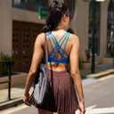 RUNNING GIRL Sports Bras for Women, Medium-High Impact Running Strappy Sports Bra with Removable Pads (Blue, XL)