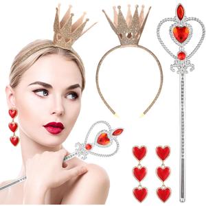 Liliful 3 Pcs Halloween Queen Hearts Costume Accessories for Women Crown Headband Scepter Wand Earring
