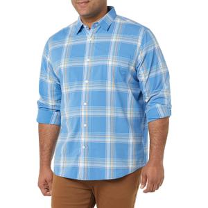 Amazon Essentials Men's Long-Sleeve Regular-fit Stretch Poplin Shirt (Blue, S)