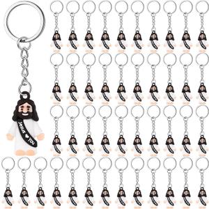 Sumind 48 Pcs Jesus Toys Figurine Christian Keychain Religious Keychain Bulk Classic Christian Rings for Christ (Black,White Jesus Loves You)