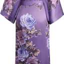 BABEYOND Women's Kimono Robe Long Satin Silky Floral Lightweight Bridesmaid Wedding Bachelorette Party Robe (Purple)