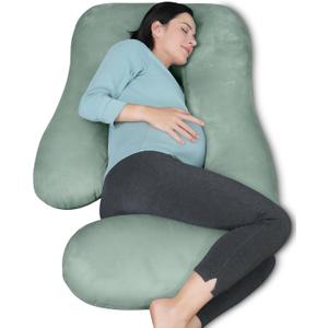 MOON PARK Pregnancy Pillows for Sleeping - U Shaped Full Body Maternity Pillow with Removable Cover - Support for Back, Legs, Belly, Hips - 57 Inch Pregnancy Pillow for Women - Green, Velvet Cover - 57 Inch