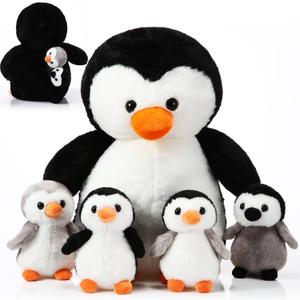 5 Pcs Stuffed Animal Penguin Plush Toy Set 14 Inch Mommy Penguin Stuffed Animal with 4 Cute Babies in Zippered Belly Soft Cuddly Plushie for Kids Gifts(Lovely Style)