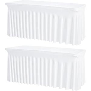 2 Pack White Rectangle Tablecloths, Washable Stretch Fitted Spandex Table Covers for 6FT Tables, Wrinkle-Free & Reusable Table Cloths,Ideal for Parties, Banquets, Wedding, Buffet,Events