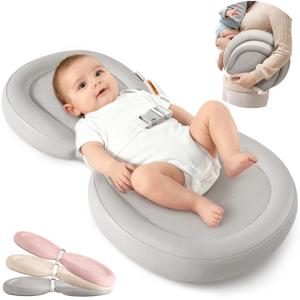 Waterproof Peanut Baby Changing Pad, Foldable Travel On-the-Go for Dresser & Changing Table, Wipe-Clean PU Diaper Pad with Non-Slip & Adjustable Safety Belt, 24"x16", Gray
