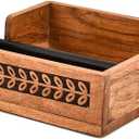 Nirman Napkin Holder Iron & Acacia Wood with Iron Rod Rustic Tabletop Napkin Dispenser for Kitchen, Dining Table, or Countertop (7.5" x 7.5" x 2.5")