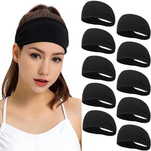 Workout Headbands for Women, Women's Sports Sweatbands, Moisture Wicking Sweatband for Yoga Running Athletic Non Slip Wicking Headband Wite Men and Womens 10 Pack