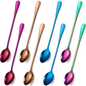 8 Pieces Long Handle Tea Spoon Stainless Steel Coffee Mixing Spoons Teaspoon for Mixing, Cocktail Stirring, Coffee, Milkshake, Cold Drink, 7.48 Inch (Popular Style)