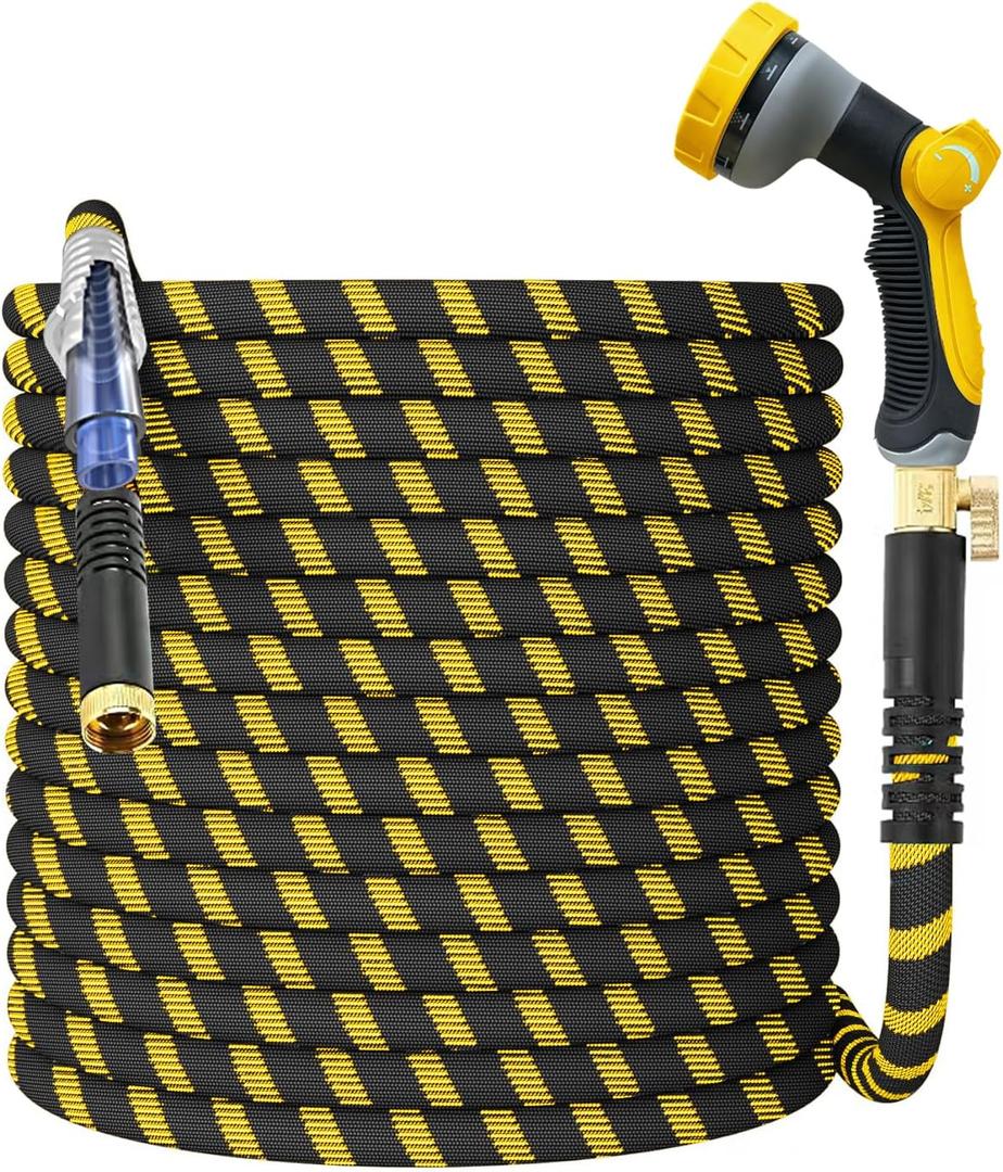 Non-Expanding Garden Hose 99ft with 10-Way Nozzle  Leak-Proof 3/4 Metal Fittings + Shut-Off Valve, Ultra Lightweight Kink-Free Durable For Yard, Lawn, Outdoor & Camper