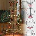 6.2 Ft Christmas Ornament Display Stand Tree, Metal Christmas Tree with 54 Balls, 80 LED Lights, 2 Stockings and 6 Holiday Cards, Wrought Iron Xmas Tree Hooks for Offices, Patios & Living Rooms