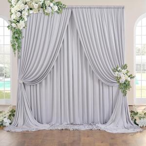 10 ft x 10 ft Wrinkle Free Silver Backdrop Curtain for Parties, Polyester Silver Grey Backdrop Drapes 2 Panels 5x10ft for Baby Shower Photoshoot Engagement Wedding Birthday Photography Background