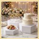 3 Pack Extra Large Acrylic Buffet Risers - 14 13 12 White Hexagonal Display Stands with Hollow Bottoms, Table Display Boxes Set for Food Dessert Cake Drink Catering Party Supplies