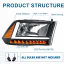 Headlights for 2009-2018 Dodge Ram 1500 2010-2018 Dodge Ram 2500 3500 4500 5500 ST Tradesman w/LED DRL (Only Fit Factory Dual Halogen) Amber Reflector Black Housing Need H4 Bulb