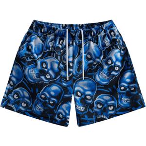 MECH-ENG Men's Graphic Print Mesh Athletic Shorts Basketball Streetwear Lightweight Drawstring Shorts with Pockets (Blue) S