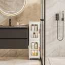 Slim Bathroom Storage Cabinet for Small Spaces, 2-Tiers Plastic Narrow Storage Organizer with Doors and Shelves Stackable Bathroom Floor Cabinet for Home, Living Room, Study Room