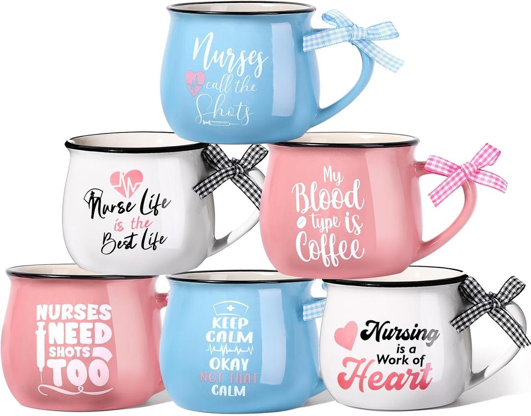 Zubebe 6 Pcs Nurse Appreciation Gifts 12 oz Ceramic Nurses Mugs Coffee Cups for Nurses Week Nursing School Rn Practitioner Student Nurse's Graduation Gift(Nurse)