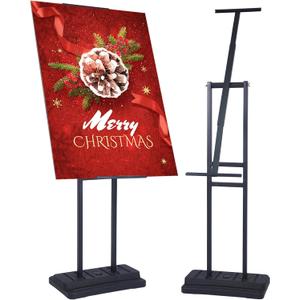 Upgraded Angled & 360° Swivel Poster Stand, Water-Fillable Weighted Base, Heavy Duty Adjustable Height Floor Sign Holder for Foam Board, Outdoor, Wedding, Business Display (Single-Sided, Black)