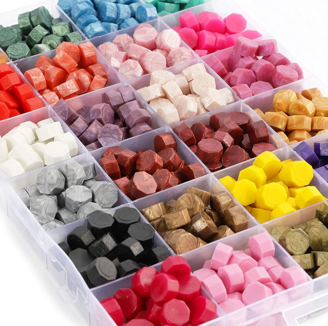 Bright Creations Letter Wax Stamp Beads Kit, Octagon (48 Colors, 1310 Pieces), 2 Pcs
