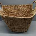 Deco 79 Seagrass Handmade Decorative and Functional Storage Basket Large Woven Basket Organizer with Ring Handles, Basket for Storage 20" x 18" x 19", Brown