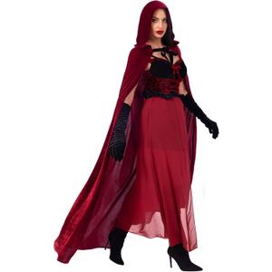 Spooktacular Creations Little Red Riding Hood Costume Women, Dark Red Velvet Dress Hooded Cloak for Fairy Halloween Parties, XL