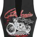 SOLY HUX Women's Letter Graphic Tank Top Notched V Neck Sleeveless Summer Crop Tops Streetwear (Dark Grey Motorcycle)