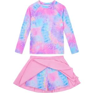 Snowheart Girls Rash Guard Swimsuit Set Long Sleeve Bathing Suit Two Piece 3-12 Years (Pink, S)