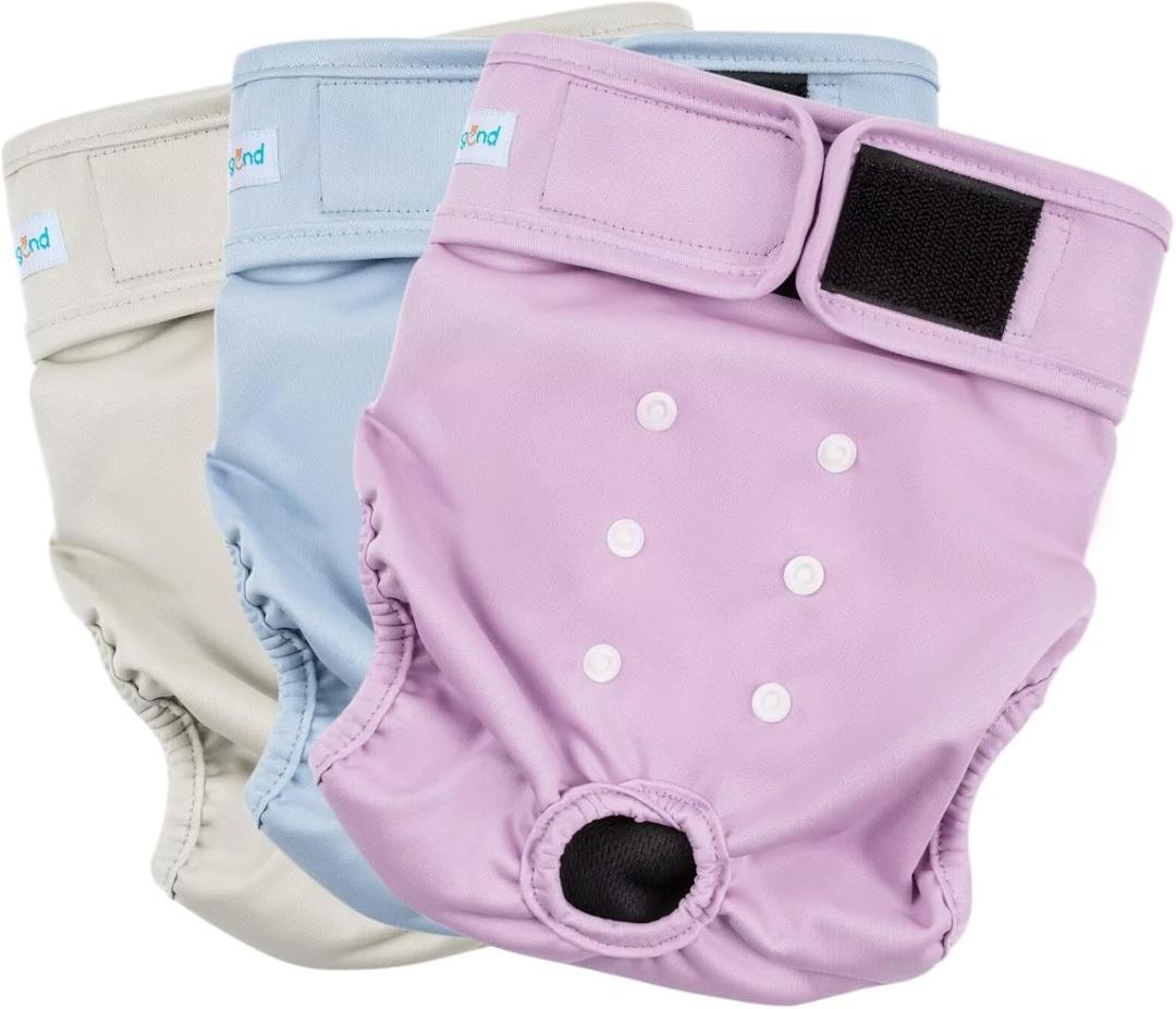 Paw Legend Washable Reusable Female Dog Period Diapers for Heat Doggie Puppy Diapers for Female Dogs (3 Pack, Large) (Large (17.5''-27'' Waist), Yellow, Pink, Purple)