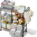 BBLIKE Diaper Caddy Organizer with Hanging Rack - 3 Tier Rolling Baby Storage Cart with Drawers and Side Pockets for Newborn Diaper Organization for Nursery, Crib, Bedroom, Changing Table, Gray (Grey)
