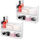 4-Tier Medicine Cabinet Shelves Organizer, Stackable Makeup Organizer Tray, Transparent Cosmetic Display Case with Lip Gloss Holders & Cotton Swab Pad Boxes, for Bathroom Cabinet Wall, Counter, Vanity