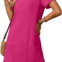 AlvaQ Womens Solid Color Casual Summer Square Neck Short Sleeve Mini Dresses with Pockets (Small, Rose)