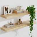 Solid Wood Floating Shelves For Wall, 24”W x 9”D x 1.56”H Large Wall Shelves for Living Room Bedroom Bathroom Kitchen Drcor Storage with Invisible Heavy-Duty Metal Bracket, Natural, Set of 2