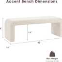 Ink+Ivy Steve Entryway Accent Bench Padded, Cozy Plush Boucle Upholstered Bench for Living Room, Modern Curved Corner Compact Bed End Bench for Bedroom, Indoor Seating, Fully Assembled, 42" W Cream, 42"W x 16"D x 18"H