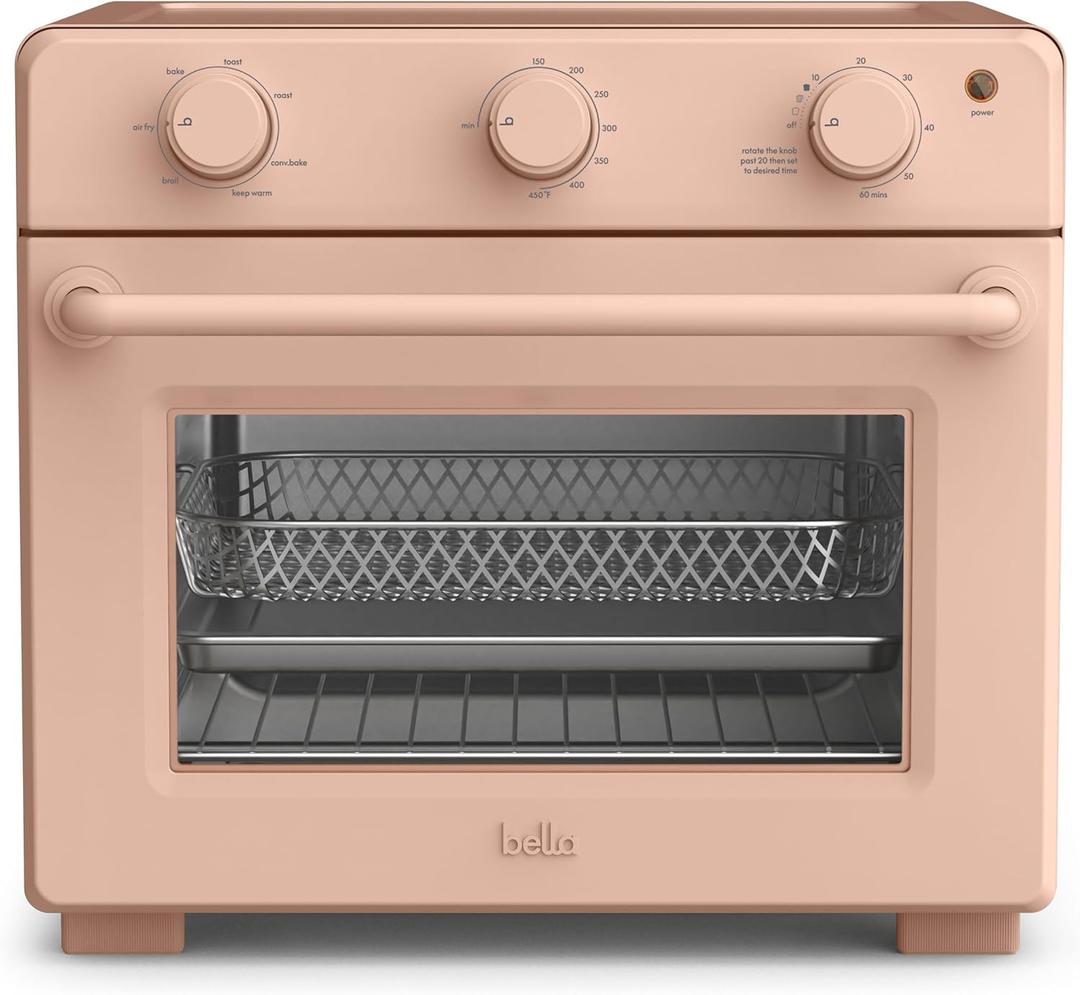 bella Air Fry Toaster Oven, 7 Preset Cooking Options, Dishwasher-Safe EverGood Coated Trays Included, 60-Minute Auto Shutoff w Audible Timer, Power Indicator Light, 1700 Watt, Blossom, 25QT