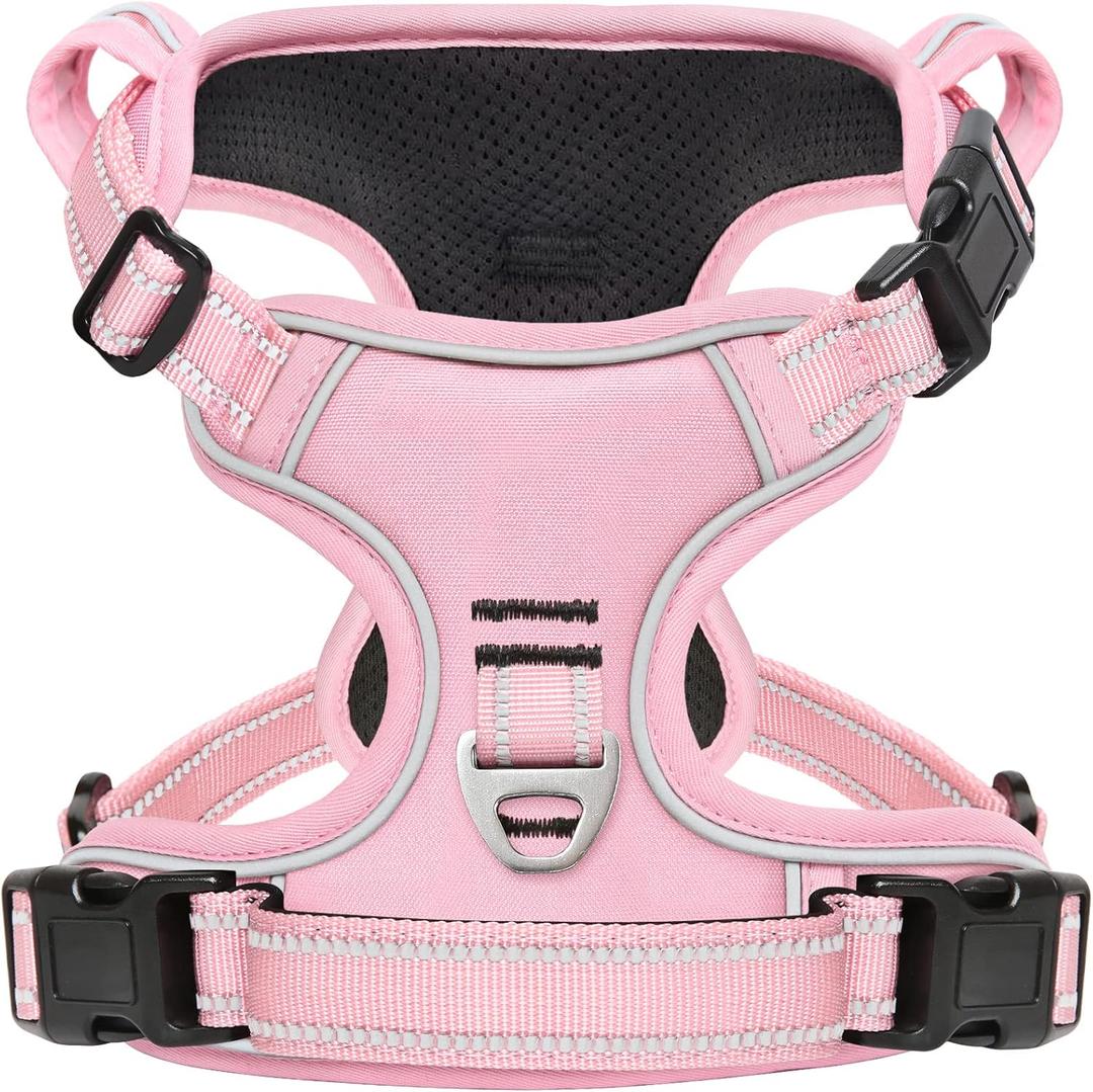 No Pull Dog Harness, No Choke Front Lead Dog Reflective Harness, Adjustable Soft Padded Pet Vest with Easy Control Handle for Dogs, X-Large (Pack of 1) (Normal-Pale Pink)