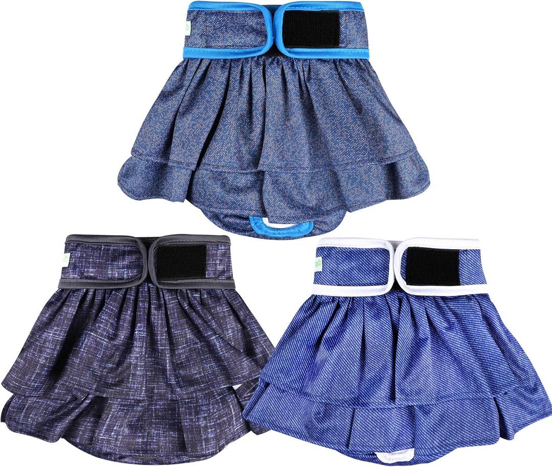wegreeco Dog Diapers Female (3 Pack), Highly Absorbent Dog Diapers for Female Dogs in Heat, Incontinence, or Excitable Urination (Jeans, Small)