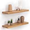 Fun Memories Floating Shelves for Wall, 24"x9.3" Rustic Solid Elm Wood Shelves, Heavy-Duty Wall Mounted Shelves with Invisible Brackets, Set of 2 for Living Room, Bedroom, Kitchen, Natural Finish