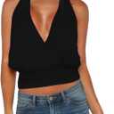 Women Halter Y2K Crop Top Sleeveless Cowl Neck Open Back Coquette Solid Color Slim Fit Going Out Tank Top Streetwear (Black, M)