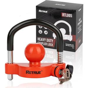RETRUE Universal Trailer Ball Lock Hitch Coupler Locks Fits 1-7/8 Inch, 2 Inch, 2-5/16 Inch Couplers Adjustable Security with Weatherproof Cover and Cap, Black