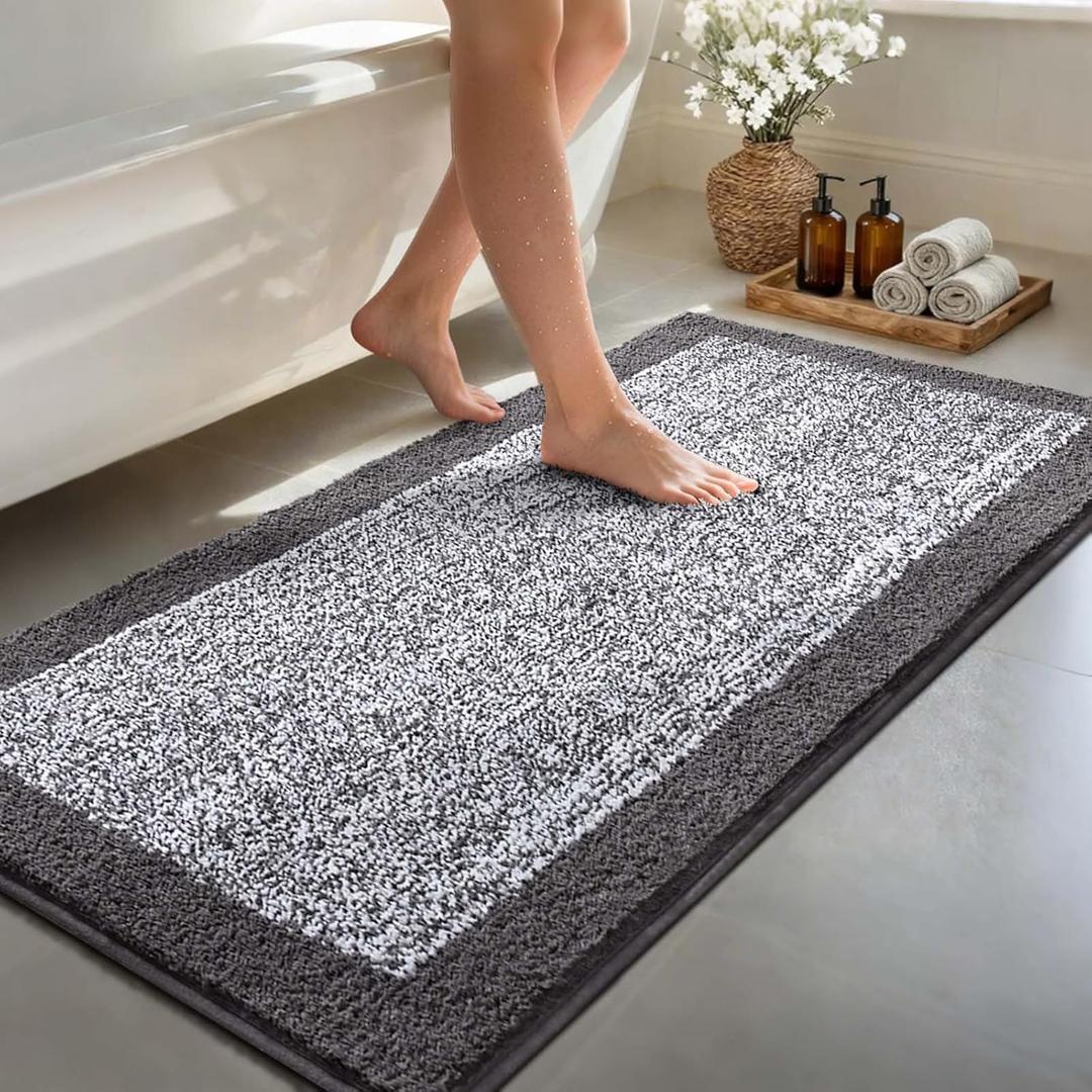 70x24 Long Bathroom Rugs Washable Non Slip, Grey Bath Mat for Bathroom Floor Tub, Soft Absorbent Quick Dry Mats for Shower,Bathtub,Home Decor
