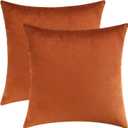Mixhug Decorative Throw Pillow Covers, Velvet Cushion Covers, Solid Throw Pillow Cases for Couch and Bed Pillows, Burnt Orange, 20 x 20 Inches, Set of 2