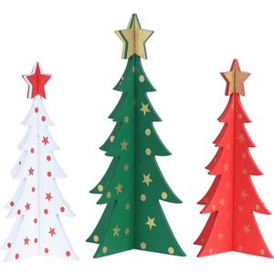 DECSPAS Christmas Decorations Indoor, 3 PCS 11 Inches Large Size Wood Christmas Trees for Centerpiece Table Decor, Wooden Xmas Tree for Winter Decor, Home, Tabletop, Mantel, Shelf, Gifts (3pcs-red, Green, White)