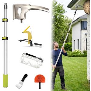 6-in-1 Wasp Nest Removal Tool Set with 113 In Aluminum Telescopic Pole、3Edged Blade, Spray Can Extension Pole Adaptor, Scraper, Cleaner Brush & Safety Goggles for Eradicating Bee Nests and Bird Nests