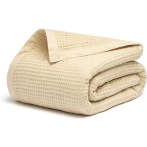 Salt Earth GOTS Certified 100% Organic Cotton Throw Blanket, 108" X 90" Waffle Blankets & Throws for Bed, Throw Blanket for Couch, Modern & Cozy Blanket, All Seasons, Comfy & Soft Blanket(Parchment)