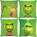 Merry Christmas Throw Pillow Covers 18 x 18 mas Winter Holiday Birthday Party Decoration for Home Bed Couch Sofa -Set of 4