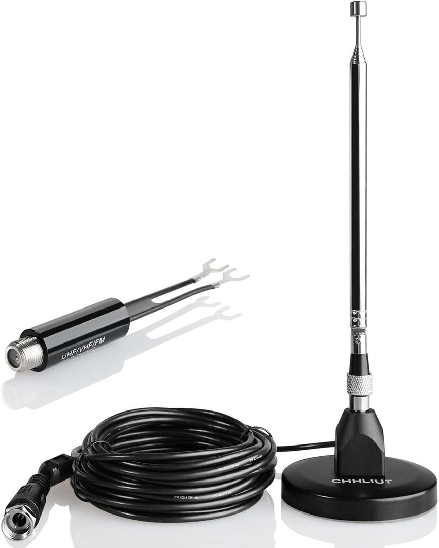 FM Antenna for Stereo Receiver Magnetic Base, 16ft Coaxial Cable, Retractable, Perfect FM Reception for Home Theater System