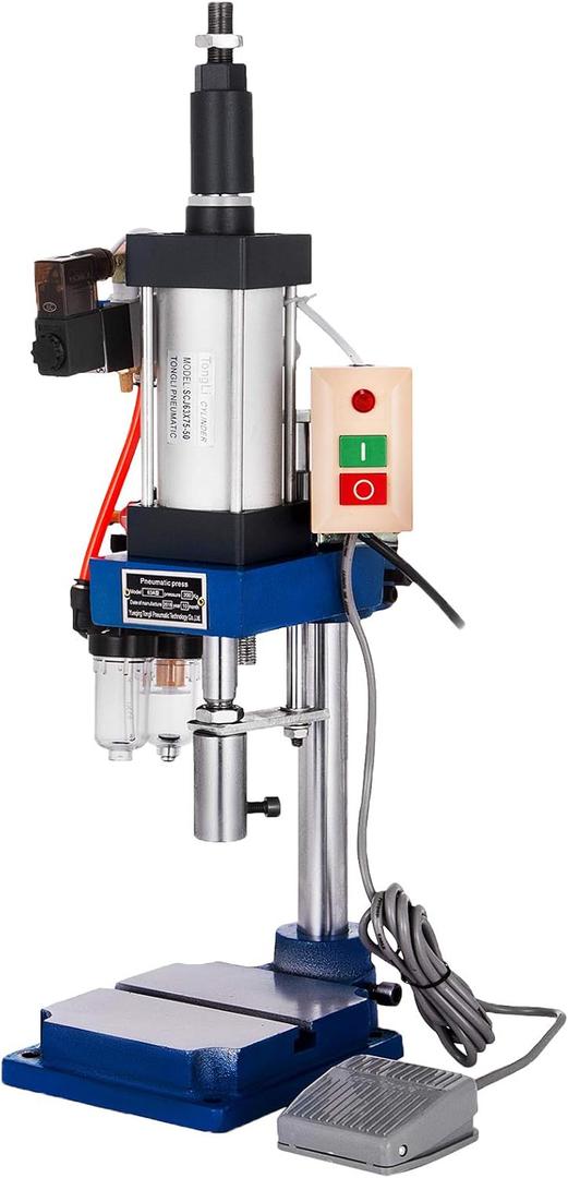 Vevor Pneumatic Punch Press Machine 440LB/200KG Pressure, Desktop Punching Press Machine 110V AC,Cylinder Stroke Pneumatic Press 0.4-0.7 Mpa Operation Pressure 