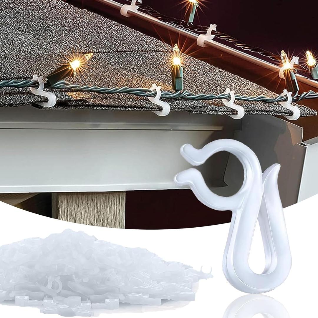 100 Pack Christmas Light Clips - White Plastic Mini Rope Clips, Weatherproof Outdoor for String Lights, Roof, Shingles, Gutters, Icicle